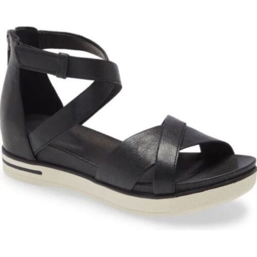 Eileen Fisher Sally Wedge Sandals in Black Leather